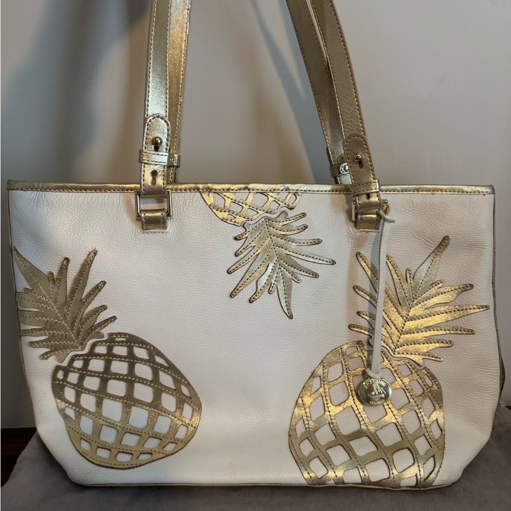 Brahmin Gold and White Pineapple Tote Bag